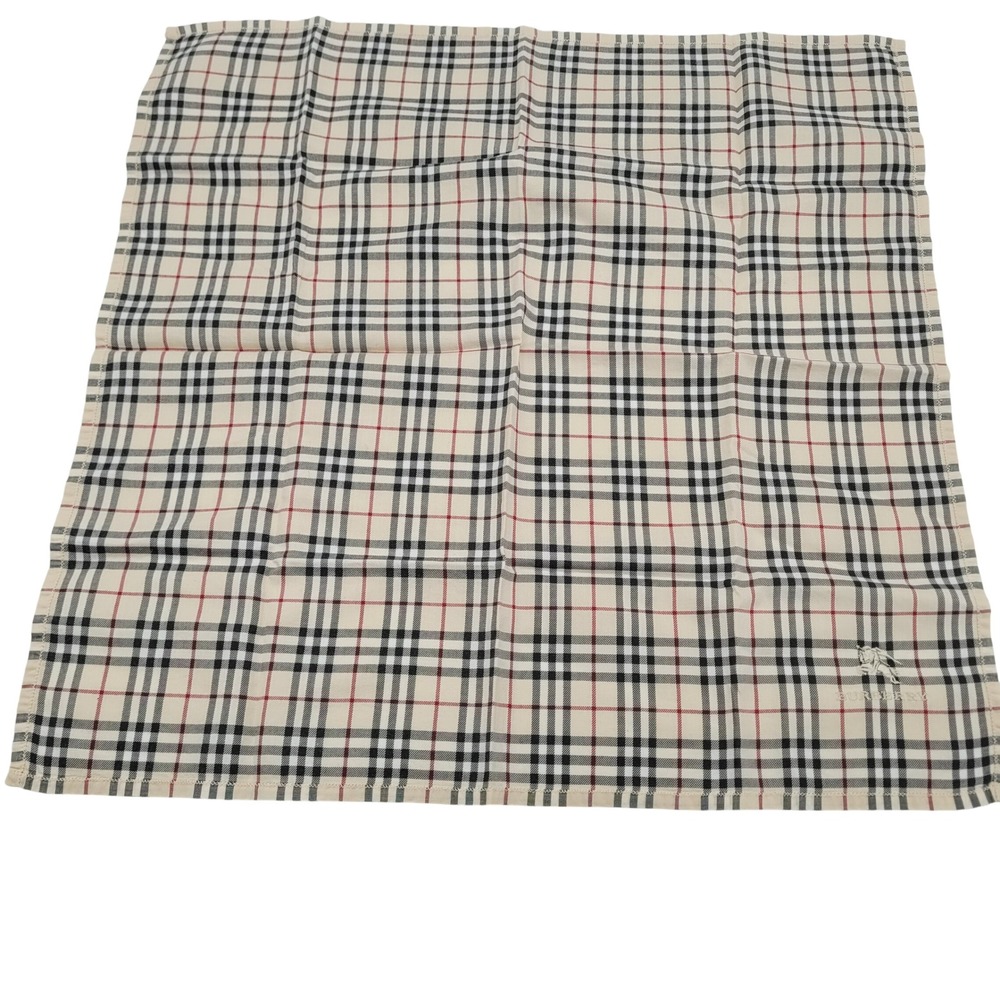 Burberry Nova Check Handkerchief Pocket Square Beige Red Black Knight Logo 16"
